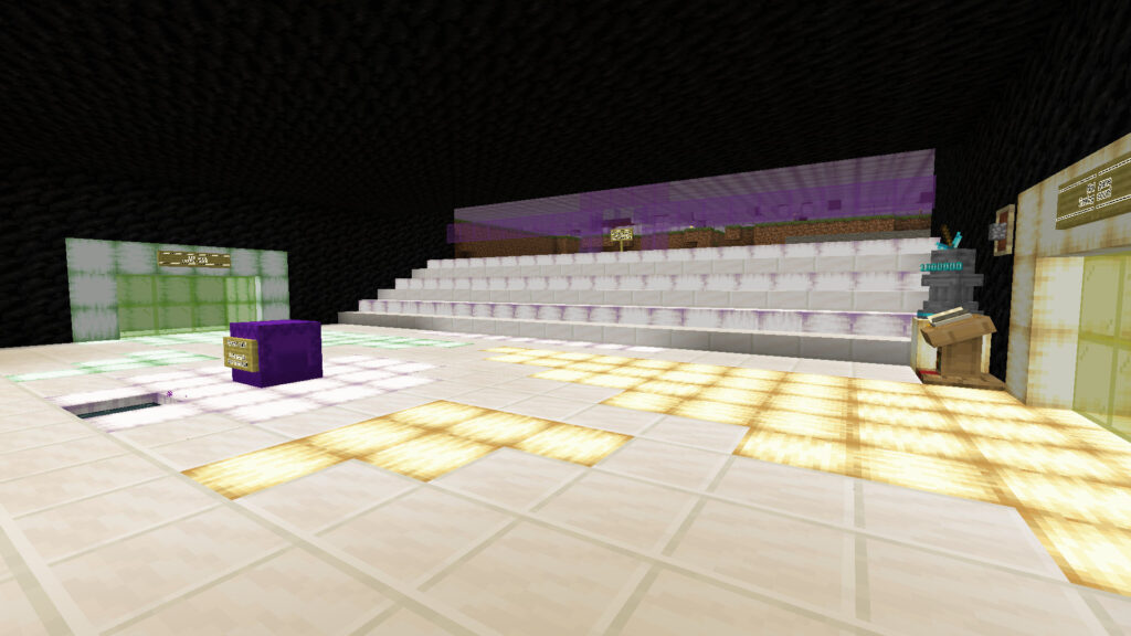 A screenshot of Minecraft showing Joe Hills in the completed lobby of the name tag shop.