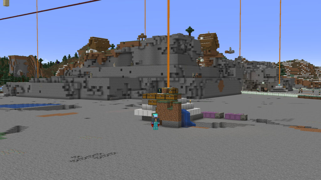 A screenshot of Minecraft showing that Joe has dug out more of the terrain and removed a small farm and a house.