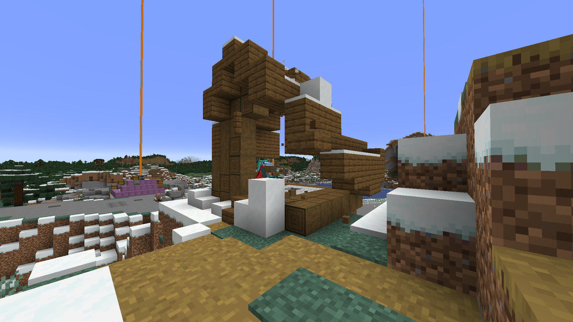 A screenshot of Minecraft showing Joe Hills hacking apart a villager's home with an axe.