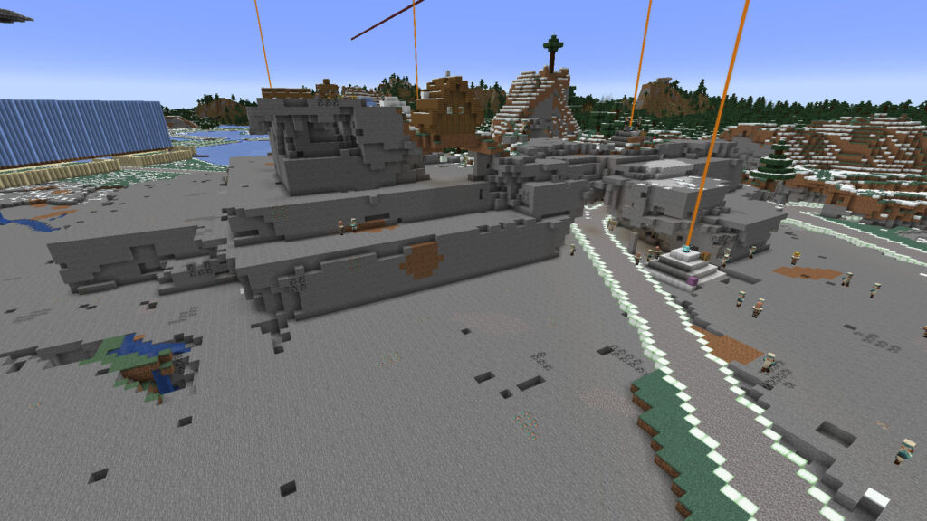 A screenshot of Minecraft showing the starting point for the terraforming for the stream.