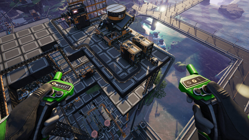 A screenshot from Satisfactory showing a blender with inputs for nitrogen, aluminum casings, and heavy modular frames configured to output fused modular frames.