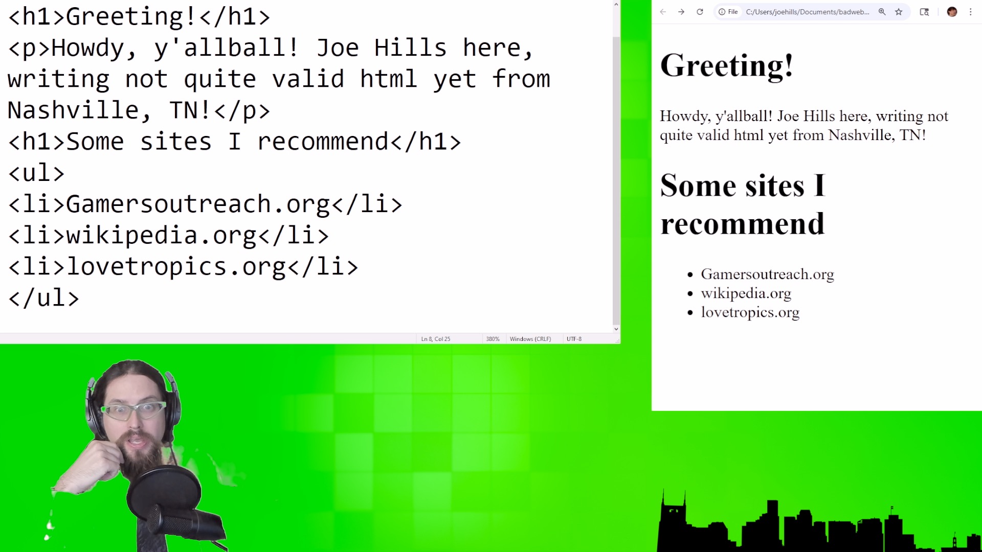 A screenshot showing how the code renders a list.=